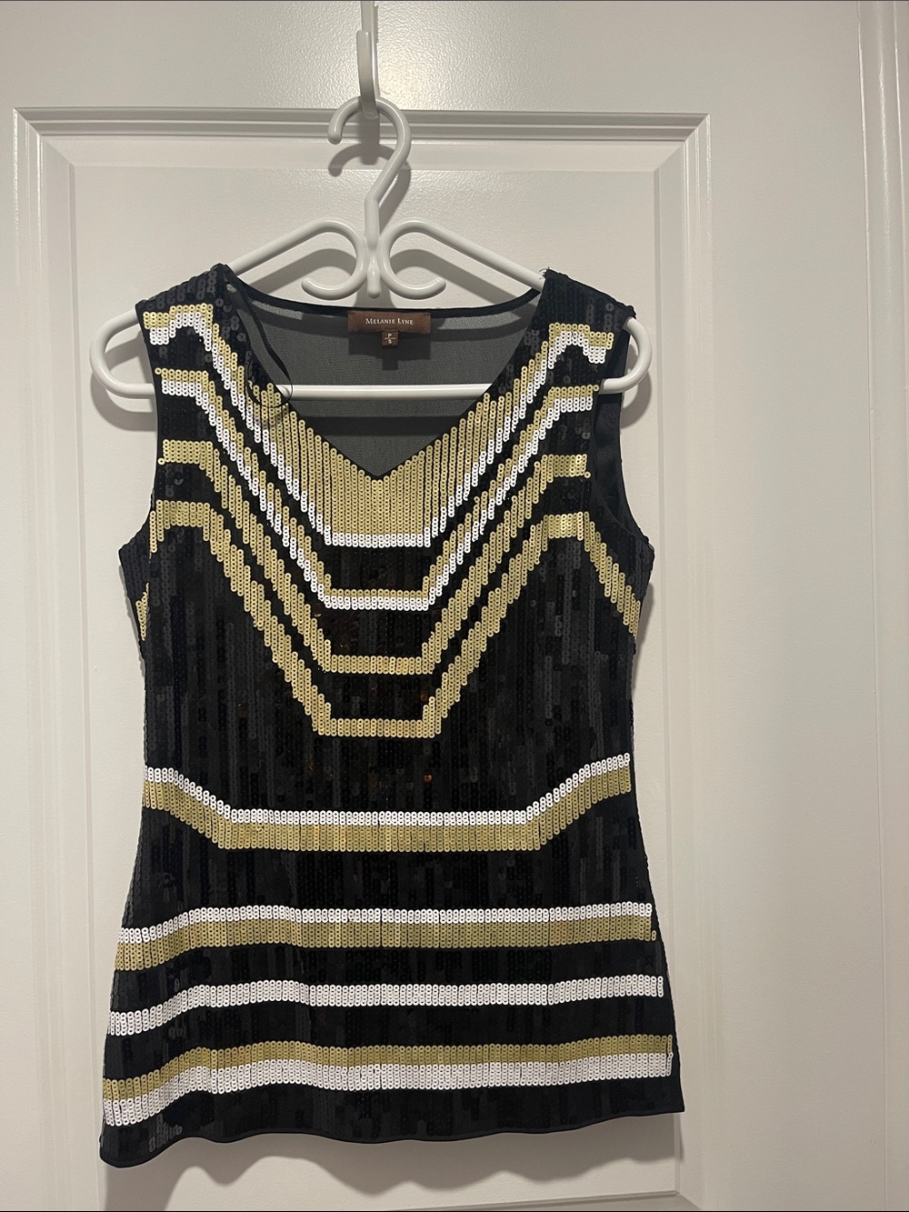 Party Time!Melanie Lynn Black Sequin Striped Sleeveless Top